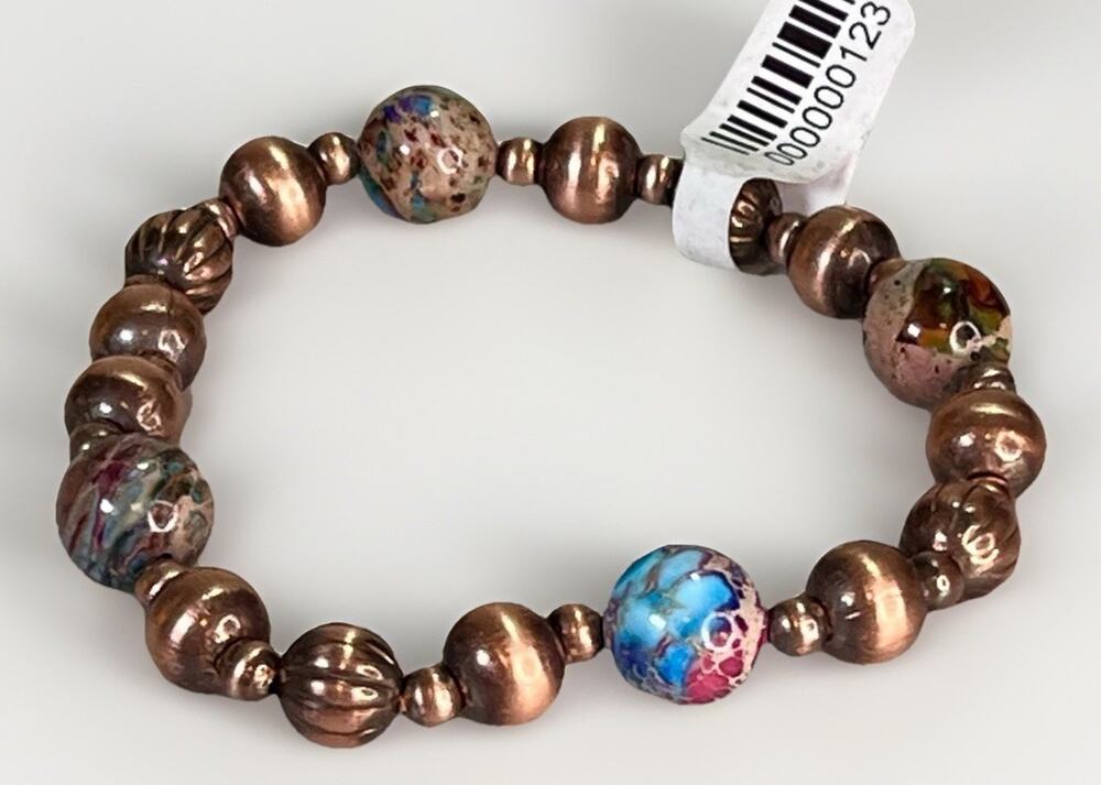 Southwestern Oxidized Copper Desert Pearl Sediment Jasper Stretch Bracelet 19.6g